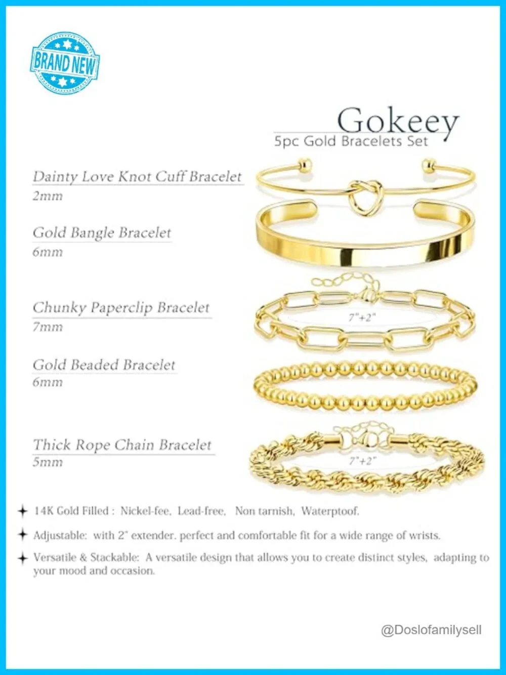 14K Gold Plated Stainless Steel Chunky Cuff & Stackable Bracelet Set for Women